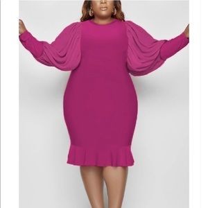 NEW‼️Plus Puff Sleeve Ruffle Dress